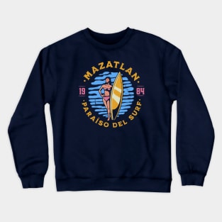 Vintage Mazatlan, Mexico Surfer's Paradise // Retro Surfing 1980s Badge Crewneck Sweatshirt